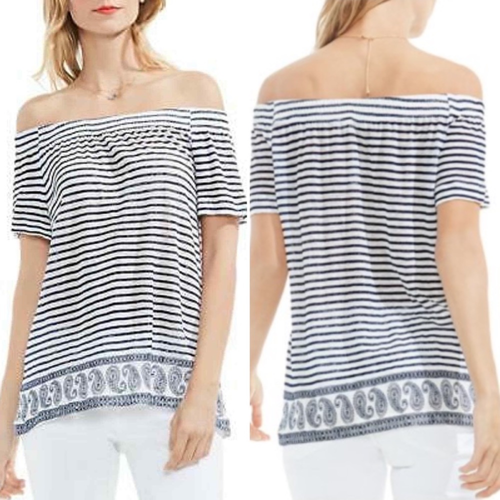 Two by Vince Camuto Striped Paisley Linen Top